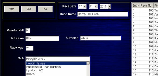 race manager input screen